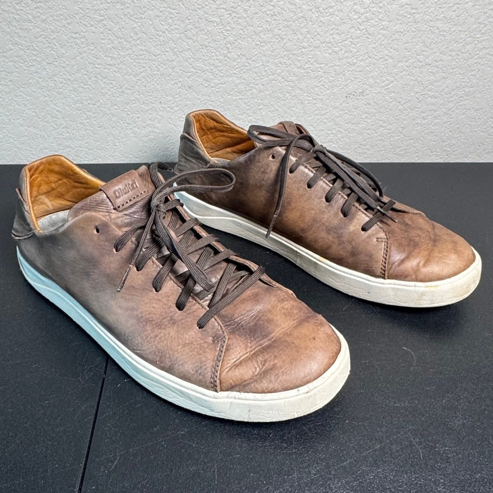 OluKai Lae'ahi Li 'Ili Mens Leather Sneakers Brown 10455-6363 Size 11